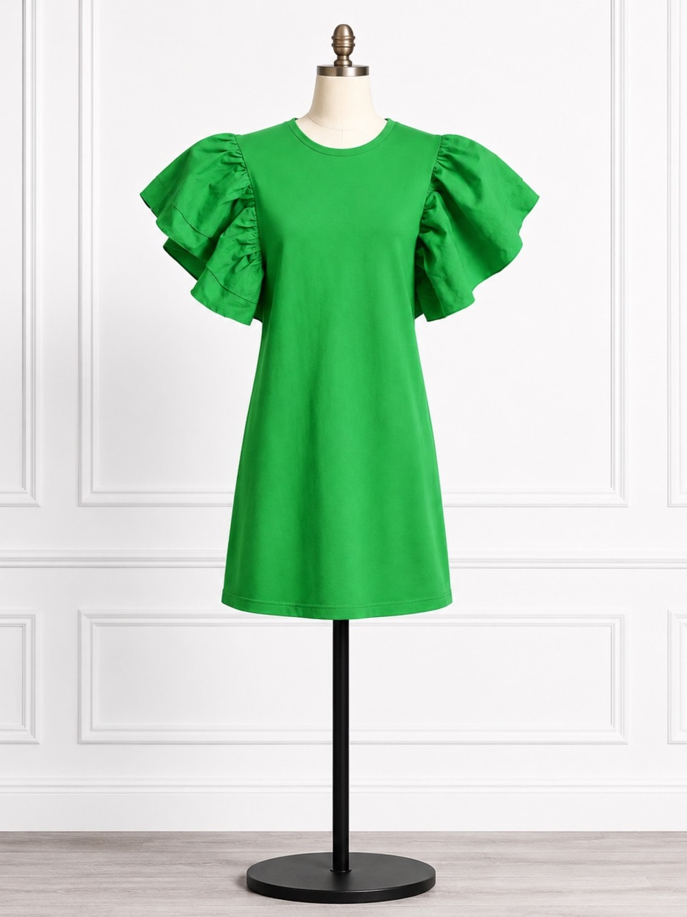 Zara Green Ruffle Sleeve Mini Dress | Size Small | Statement Puff Sleeves